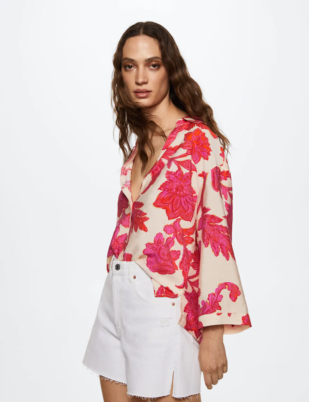 Floral-print flowy blouse
